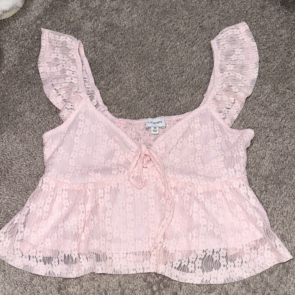 LA Hearts Pink Lace Ruffle Babydoll Top | Size XS | Coquette Style
